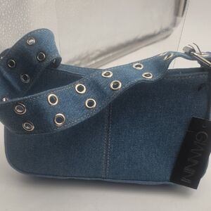 Baguette Denim Blue Eyelet Shoulder Bag